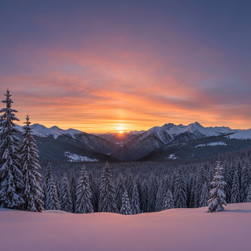 Winter Sunset Snow Forest